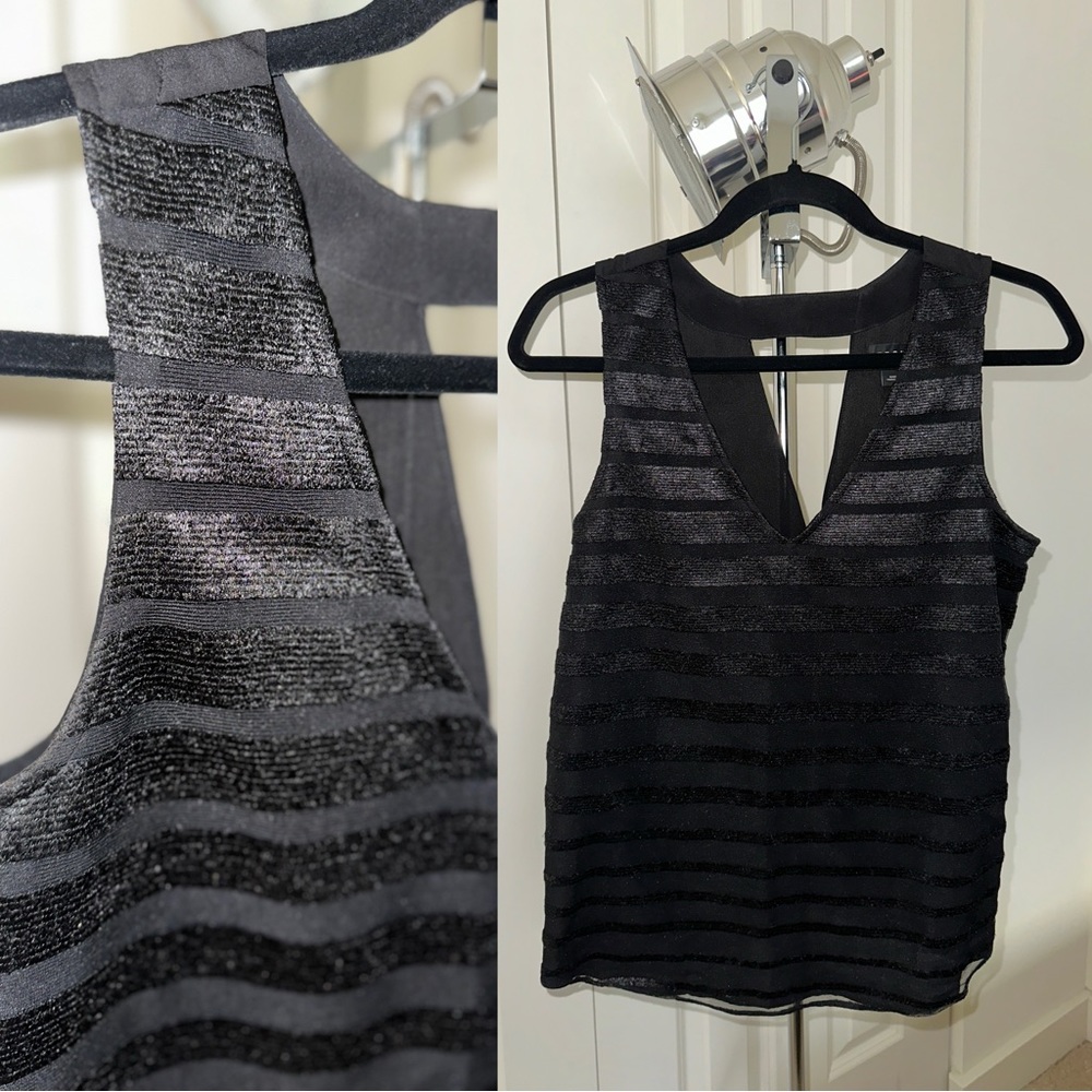 Black Stripe Tank with Unique Back Detail Small